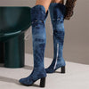 Women's Fashionable Chunk Heel Denim Over-the-Knee Boots 81332209S