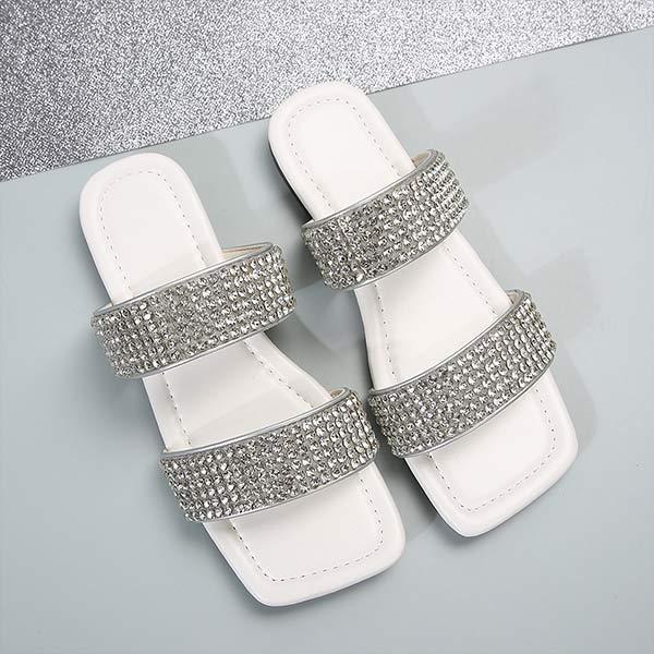 Women's Rhinestone Square Toe Flat Slippers 71112487C