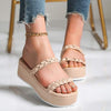 Women's Platform Braided Slide Sandals with Anti-Slip Sole 23293783C