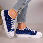 Women's Round-Toe Flat-Soled Lace-Up Sequined Casual Shoes 12179493C