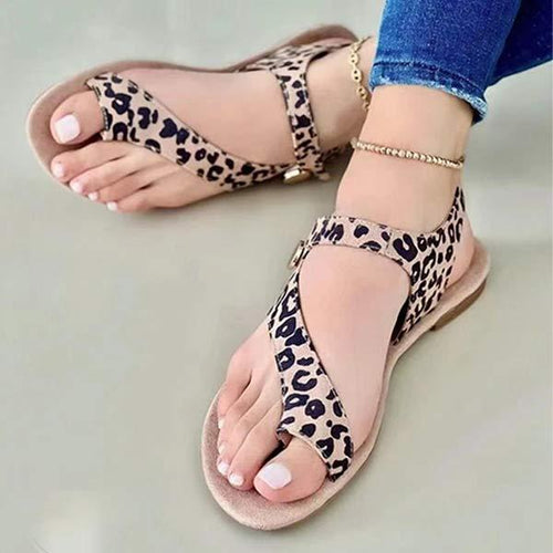 Women's Peep Toe Leopard Print Flat Casual Sandals 69233442C