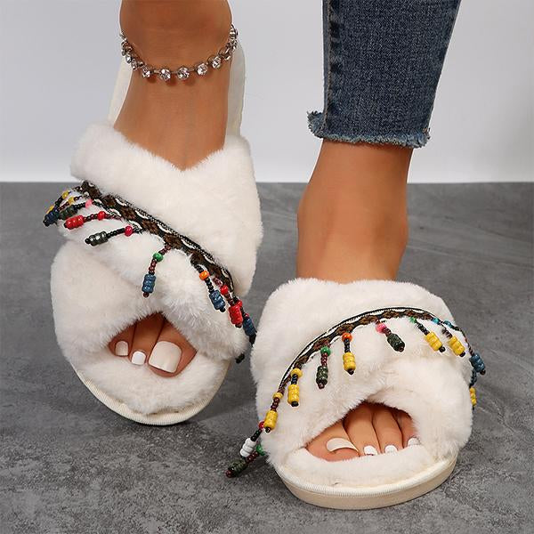 Women's Fashionable Casual Cross Ethnic Style Cotton Slippers 93870197S