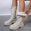 Women's Casual Lace-Up Thick Sole Long Boots 08579250S