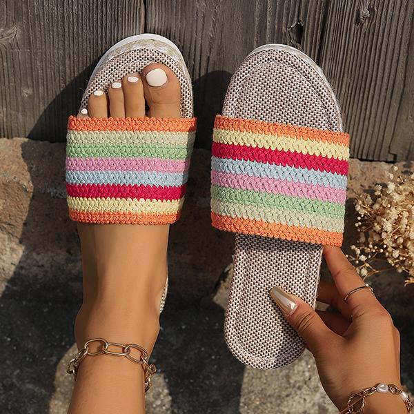 Women's Retro Colorful Striped Thick-Soled Slippers 98761406S
