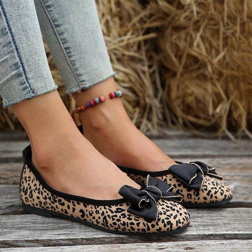 Women's Casual Leopard Print Bow Chain Flats 26248242S