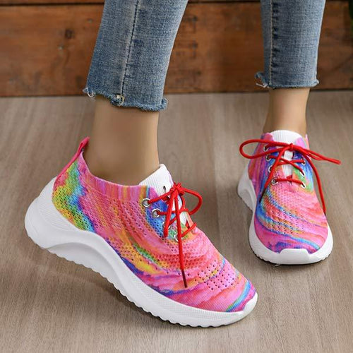 Women's Knitted Patchwork Round-Toe Lace-Up Athletic Shoes 42597016C