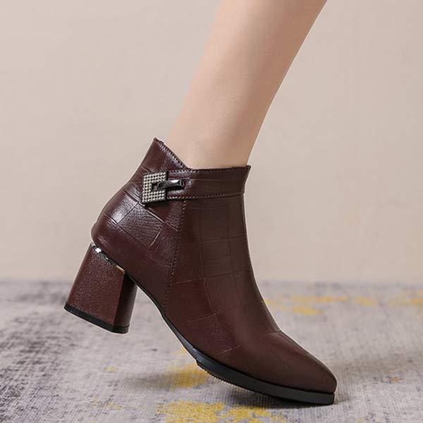 Women's Pointed Toe Block Heel Side Zipper Vintage Ankle Boots 48873288C