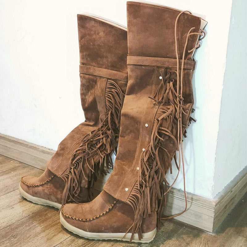 Women's Suede Fringe Over-the-Knee Western Boots 00176812C