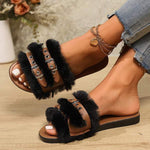 Women's Flat Belted Fur-Lined Slippers 96239205C