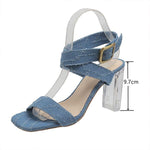 Women's Casual Denim Cross Buckle Strap Crystal Heel Sandals 37461639S