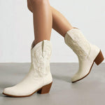 Women's Vintage Embroidered Chunky Heel Boots 42682380C