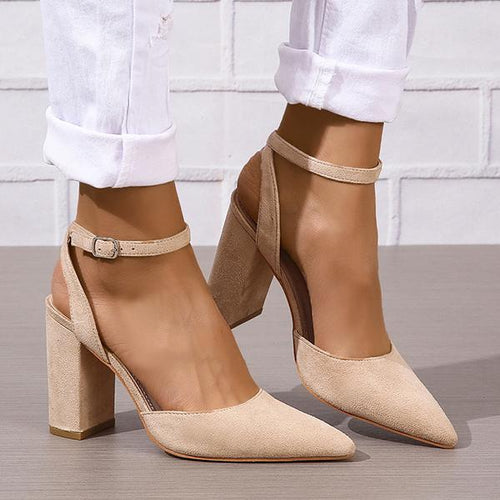 Women's Pointed Toe Chunky Heel Buckle High Heels 65237768C