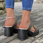 Women's Fashion Square Toe Chunky Heel Beach Slippers 14892254S