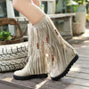 Women's Beaded Fringe Wedge Knee-High Boots 91869043C