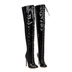 Women's Pointed-Toe Stiletto Lace-Up Over-the-Knee Pole Dance Boots 72278925C