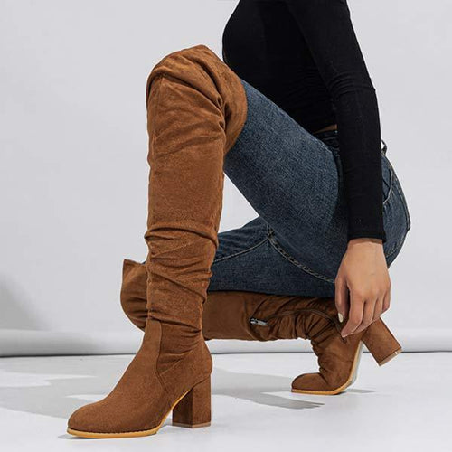 Women's Suede High Heel Chunky Over The Knee Boots 65710544C