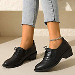 Women's Solid Color Non-Slip Low Block Heel Lace-Up Flats 69907224C