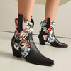 Women's Floral Color Block Metal Chain Western Ankle Boots 47138833C