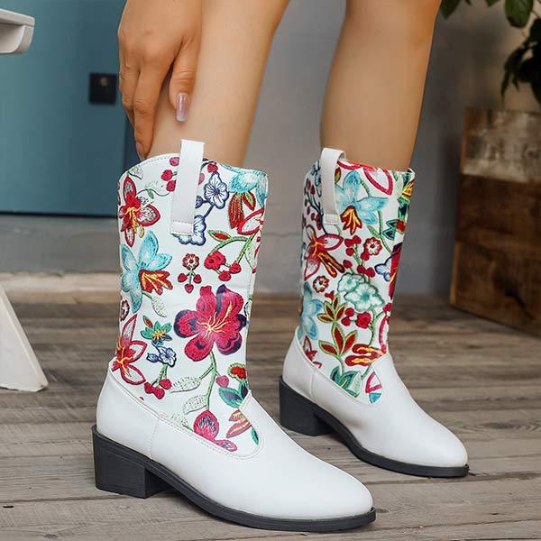 Women's Vintage Embroidered Floral Mid-Calf Boots 62932559C