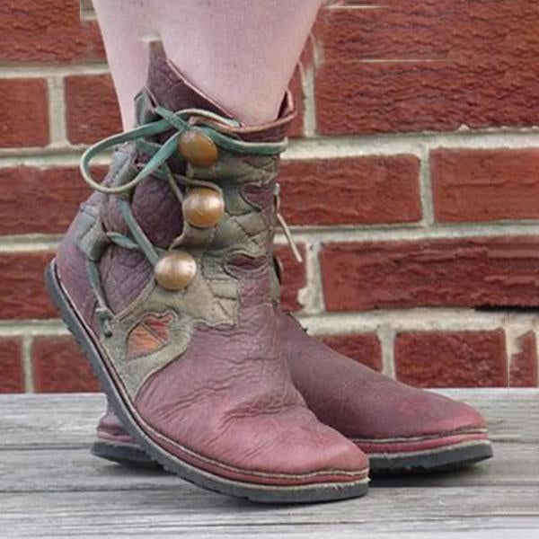 Women's Retro Button Leaf Ankle Boots 51892432S