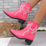 Women's Pointed-Toe Embroidered Chunky Heel Western Boots 18040761C