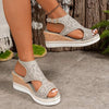 Women's Peep Toe Rhinestone Platform Wedge Sandals 56521300C