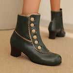 Women's Vintage Wood Grain Chunky Heeled Ankle Boots 20313121C