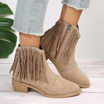 Women's Retro Tassel Suede Block Heel Ankle Boots 41589612S