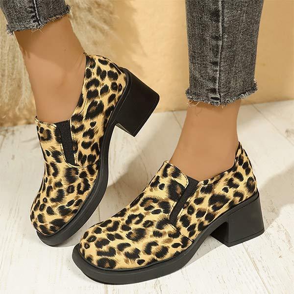 Women's Fashionable Leopard Print Chunky Heel Slip-On Shoes 54376143C