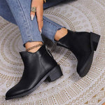 Women's Vintage Pointed-Toe Boots with Back Zipper and Chunky Heel 59339000C