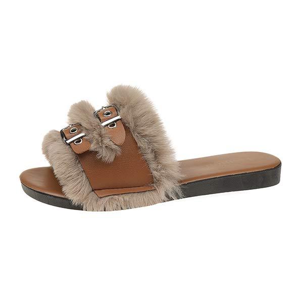 Women's Flat Belted Fur-Lined Slippers 96239205C