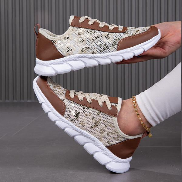 Women's Casual Mesh Glitter Lace-Up Sneakers 55122883S