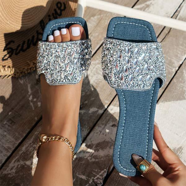 Women's Sequined One-Strap Flat Sandals 73912953C