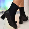 Women's Block Heel Square Toe Mary Jane Socks Boots 64437658C