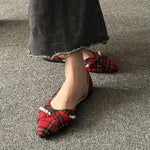 Women's Casual Plaid Pearl Pointed Toe Slip-On Flats 38569047S