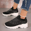 Women's Round Toe Slip-On Sneakers with Rhinestone Embellishments 94173939C