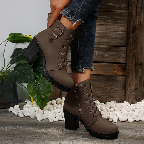 Women's Casual Buckled Chunky Heel Short Boots 23770575S