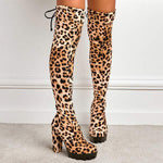 Women's Leopard Print Block Heel Knee-High Boots 31848325C