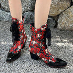 Women's Fashion Print Chunky Heel Lace Up Booties 17922310S