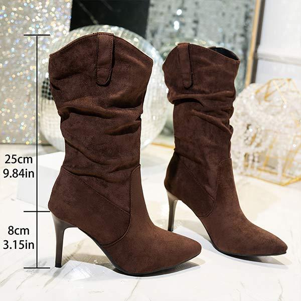 Women's Pointed Toe Stiletto Wrinkled Fashion Boots 57543023C