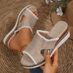 Women's Canvas Hemp Rope Wedge Slippers 64904848C