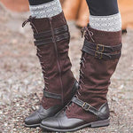 Women's Color Block Knee-High Denim Boots 08278170C