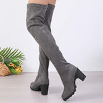 Women's Over-the-Knee Stretch Velvet Boots with Block Heel 30894505C