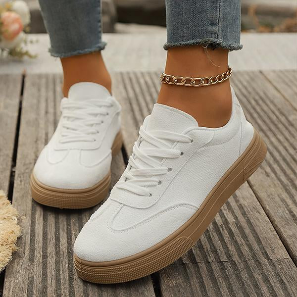 Women's Flat-Soled Lace-Up Suede Casual Sneakers 23828585S