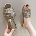 Women's Mesh Fashionable Wedge Slippers with Rhinestones 18481989S