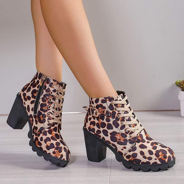 Women's Autumn/Winter Lace-Up Chunky Heel Ankle Boots 10477515C