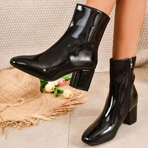 Women's Fashion Block-Heel Ankle Boots with Side Zipper 77842807C