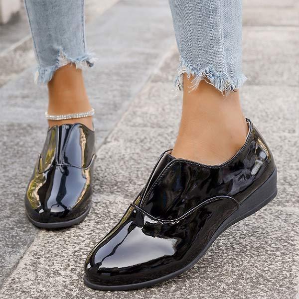 Women's Round Toe Shiny Leather Wedge Shoes 94472029C