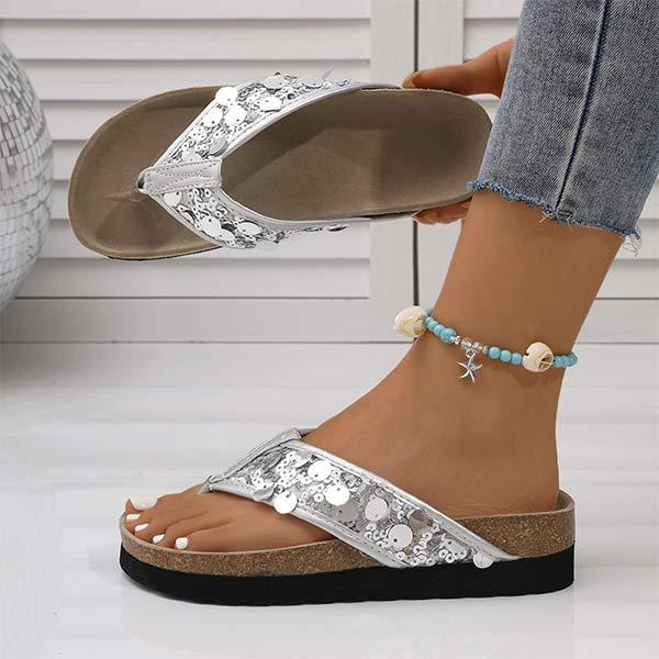 Women's Sequin Flip Flop Sandals 39565333C