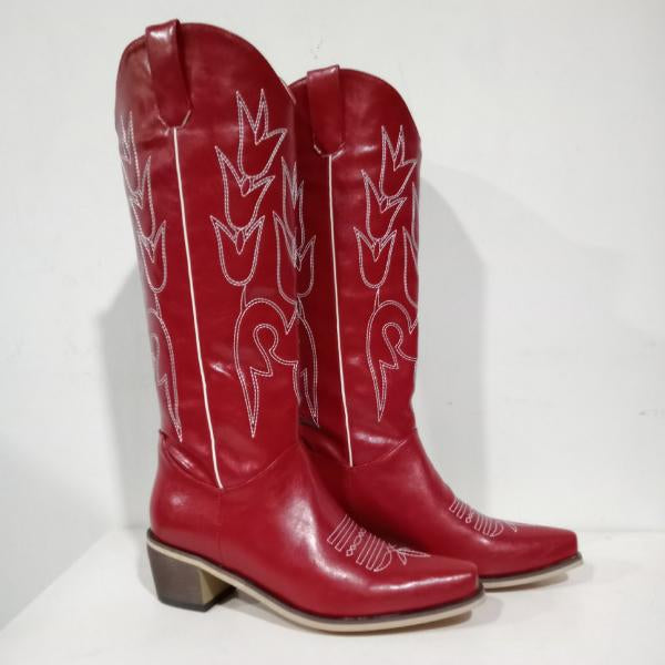 Women's Vintage Embroidery Chunky Heel Western Boots 14839752S